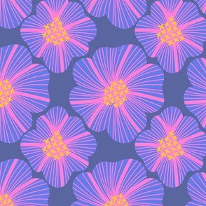 Vibrant Graphic Abstract Flower Pattern in Blue, Pink, and Purple