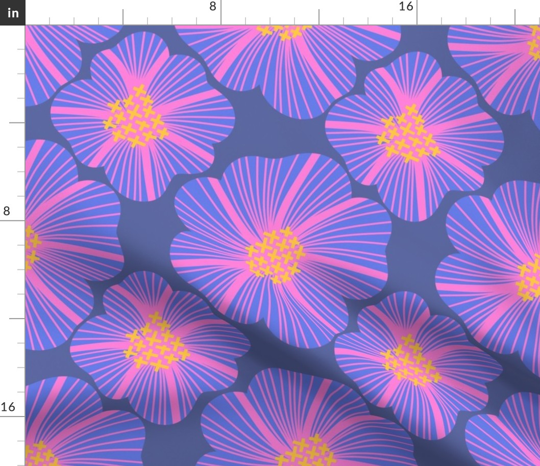 Vibrant Graphic Abstract Flower Pattern in Blue, Pink, and Purple