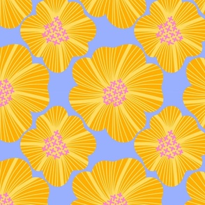 Vibrant Graphic Abstract Flower Pattern in Yellow and Blue