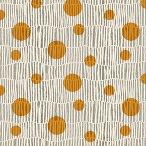 Mini Curvy Wavy Lines with Block Printed Orange Dots on Antique Cream