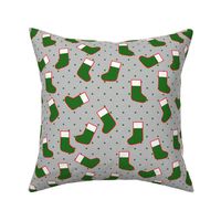 Green Christmas Stockings with Green  Dots on Silver