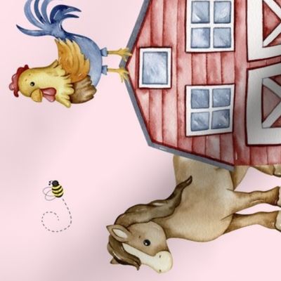 Farm Animals Barn Pink  Baby Girl  Nursery Rotated 90