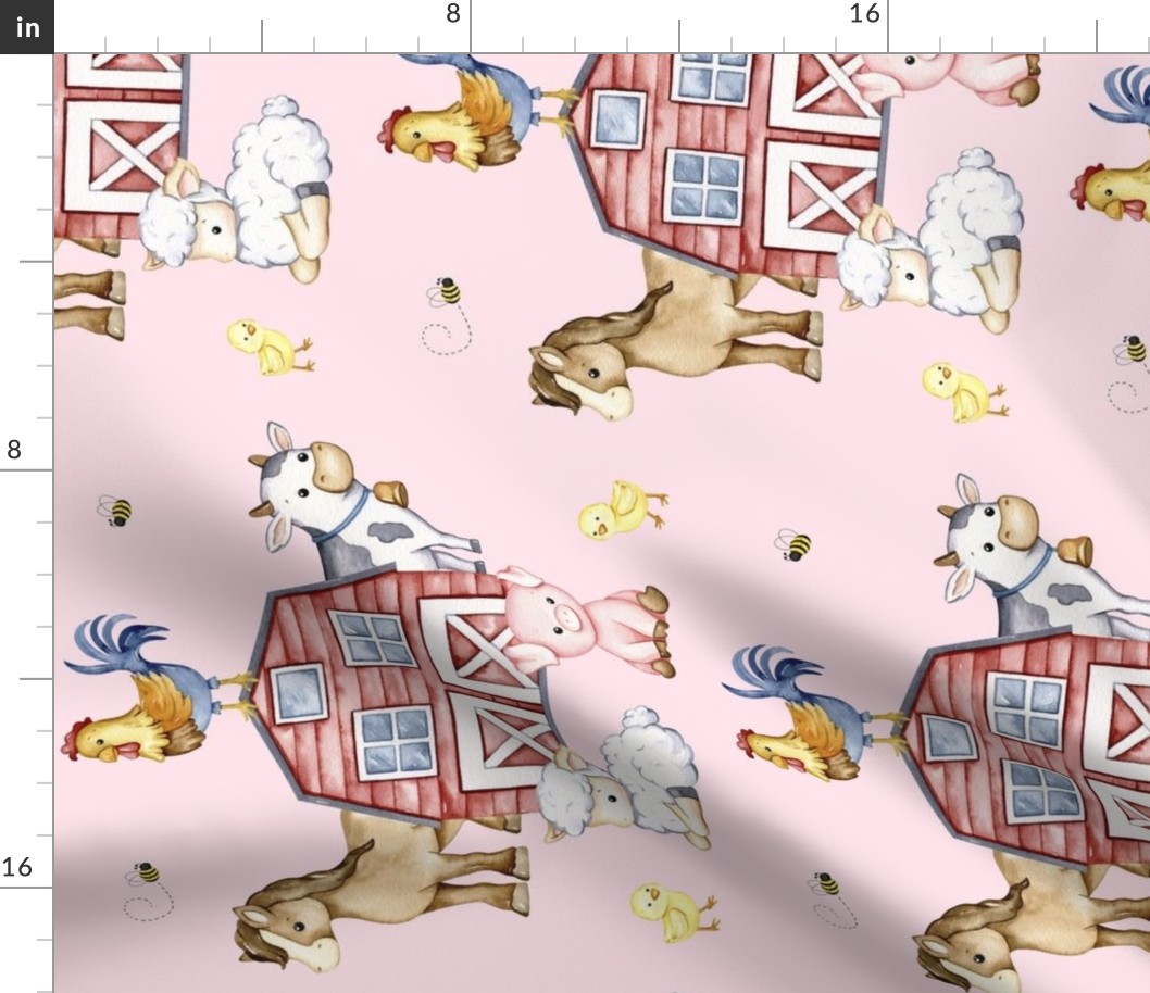 Farm Animals Barn Pink  Baby Girl  Nursery Rotated 90