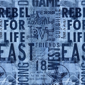 Urban Edge Revival Grunge Typography Denim Art Jeans Blue Medium Scale