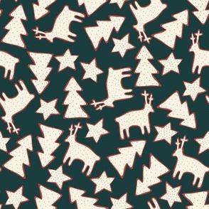 Minimal Christmas Cookies Reindeer, Pine Trees, and Stars in Emerald Green