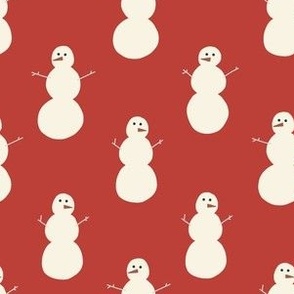 Minimal Snowmen on Bright Red for Boys Holiday and Christmas