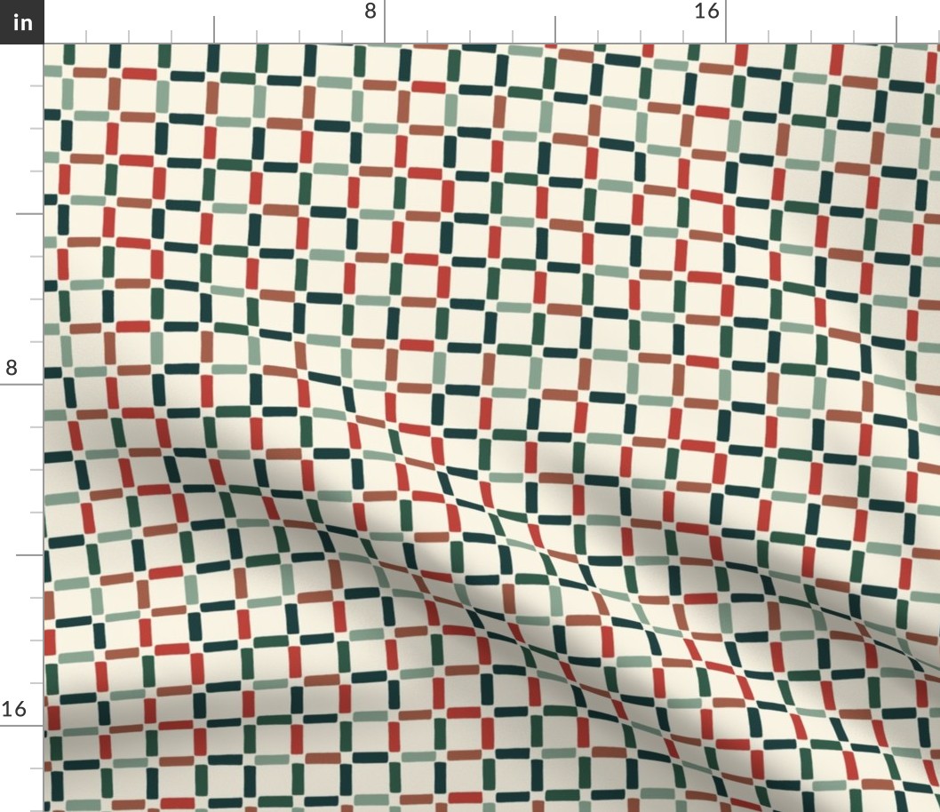 Holiday Checkerboard Grid in Emerald and Mint Green, Crimson Red on Ivory Cream