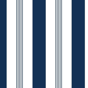 indigo classic stripe - large and thin blue stripe on white -  indigo coastal wallpaper and fabric