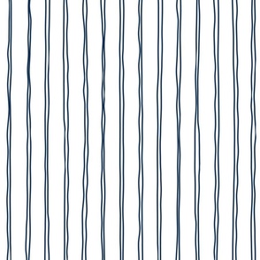 indigo duo crooked lines on white - blue wonky stripe - indigo coastal wallpaper and fabric