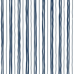 indigo crooked lines on white - blue thin wonky stripe - indigo coastal wallpaper and fabric