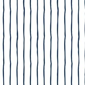 indigo crooked lines on white -  white wonky large stripe - indigo coastal wallpaper and fabric