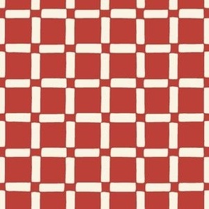 Holiday Checkerboard Grid in Ivory Cream and Bright Crimson Red