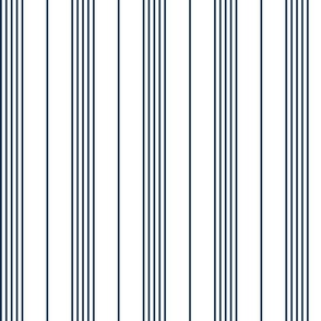 indigo classic stripe - thin b lines and white stripes - blue coastal wallpaper and fabric