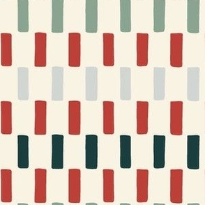 Holiday Block Geometric Checker in Emerald Green, Red, and Light Blue on Ivory