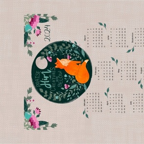 2024 calendar wall hanging tea towel fox