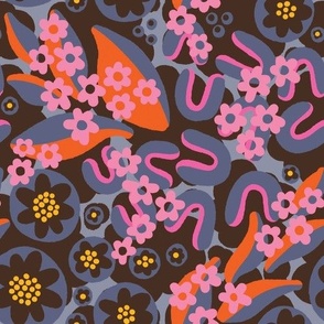 Vibrant Abstract Wild Flowers Camo in Pink,  Red, Black, and Blue