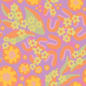 Vibrant Abstract Wild Flowers Camo in Pink, Purple, Yellow, and Lime