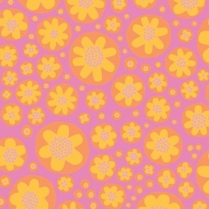 Whimsical Abstract Floral Circles in Pink, Yellow and Orange