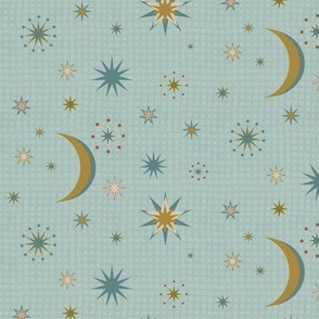 (Mini-S) Moon and Stars Celestial Nursery Light Blue 10.5" x 10.5"