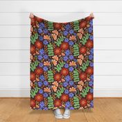 Vibrant Modern Wildflower Graphic Pattern in Brown, Red, Blue, and Green