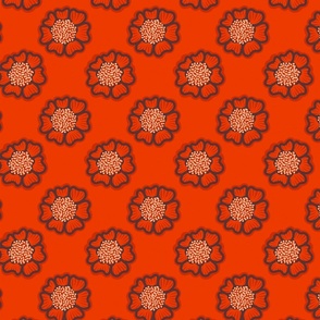 Vibrant Wildflower Garden Graphic Repeat Pattern in Red