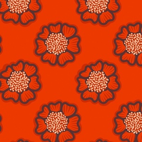 Vibrant Wildflower Garden Graphic Repeat Pattern in Red