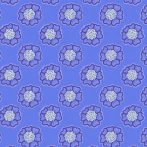 Vibrant Wildflower Garden Graphic Repeat Pattern in Blue