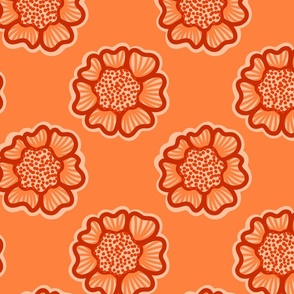 Vibrant Wildflower Garden Graphic Repeat Pattern in Orange