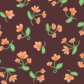 Vibrant Tiny Flower Field Graphic Pattern in Brown, Pink and Green