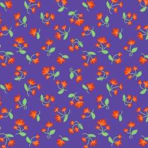 Vibrant Tiny Flower Field Graphic Pattern in Red and Blue