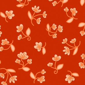 Vibrant Tiny Flower Field Graphic Pattern in Peach and Red