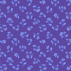 Vibrant Tiny Flower Field Graphic Pattern in Blue on Blue Monochrome