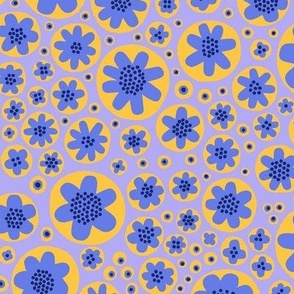 Whimsical Abstract Floral  Circles in Blue and Yellow