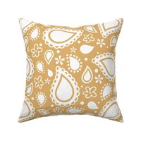 Large Scale Playful Paisley Bandana White on Honey Gold