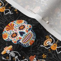 Day of the Dead on dark creepy damask - small scale