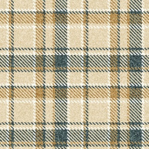 Woolly Tweed Bouclé Tartan Plaid Mustard Yellow Cream Dark Teal