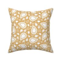 Medium Scale Playful Paisley Bandana White on Honey Gold