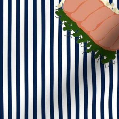 sashimi on navy and white stripe