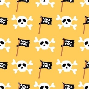 Pirate Adventures Skull Crossbones Flags on Yellow SMALL