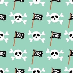 Pirate Adventures Skull Crossbones Flags on Light Blue