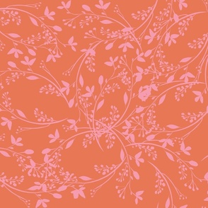 Botanical Print Vines in Pink on Orange Quilt Block Clothing DIY Crafts
