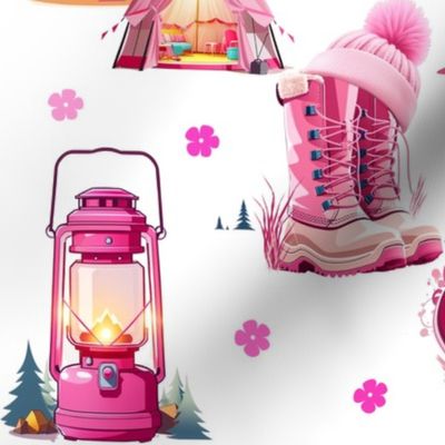 Glamping not camping, Lake life design, Pink on White background