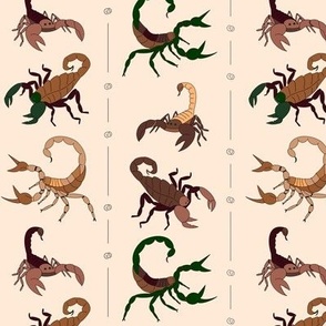 Scorpions, neutral colors, on neutral light tan - medium scale print 