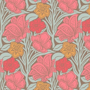 Vintage Blooms -  Pink, Orange, Taupe