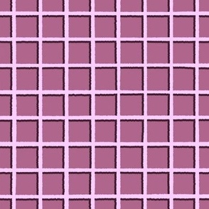 Hand drawn lattice purple and aubergine colours in geometric grid repeat pattern