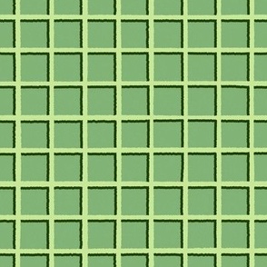 Hand drawn lattice tonal green hues geometric grid repeat pattern for wallpaper