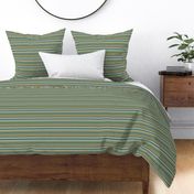 Small Scale Lake Life Collection Stripes in Tan Brown Pine  Golden Yellow on Soft Pine Green