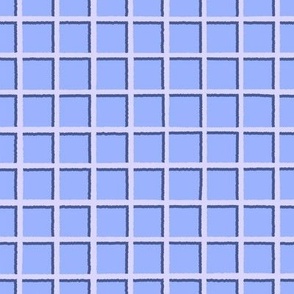 Hand drawn lattice in blue geometric grid in repeat pattern  for wallpaper