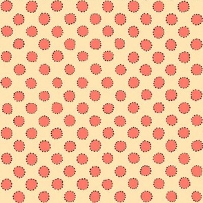 Hand drawn puffball dots in red and cream repeat textile pattern