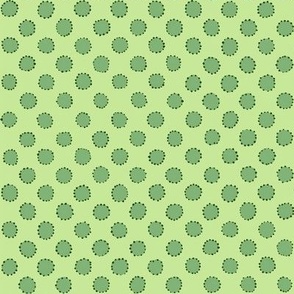 Hand drawn puffball dots in green circles botanical minimal repeat pattern